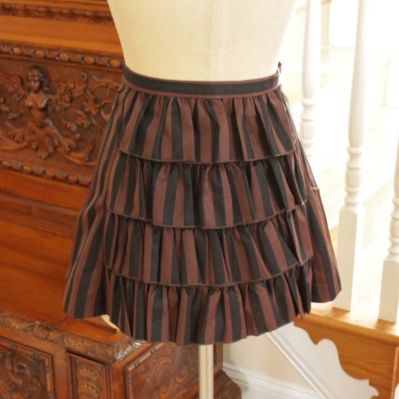 New Ruffle and Stripe Skirt Brown Black Gothic Victorian Steampunk S L - Picture 3 of 9